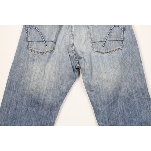 Vintage 90s Y2K Guess Jeans Mens 34x32 Faded Flared Wide Leg Denim Jeans Blue - Picture 11 of 13